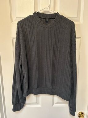 SHEIN Dark Gray Ribbed Knit Crewneck Sweater